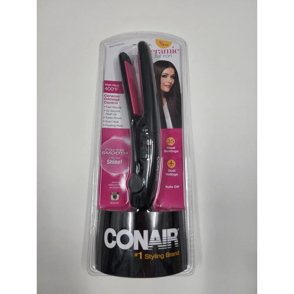 Conair Ceramic FlatIron 3/4 Inch Hair StraightenerBlack CS4VCSR 400F DualVoltage